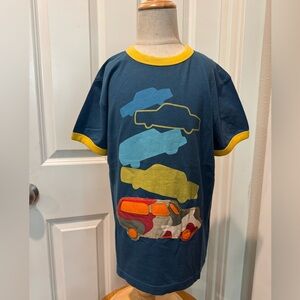 Mini Boden 7-8Y, Blue car shirt, applique
